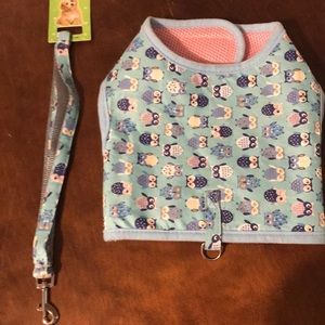 NWT Matching Small Dog K9 Leash and Velcro Vest Jacket Coat Light Blue Pink Owls